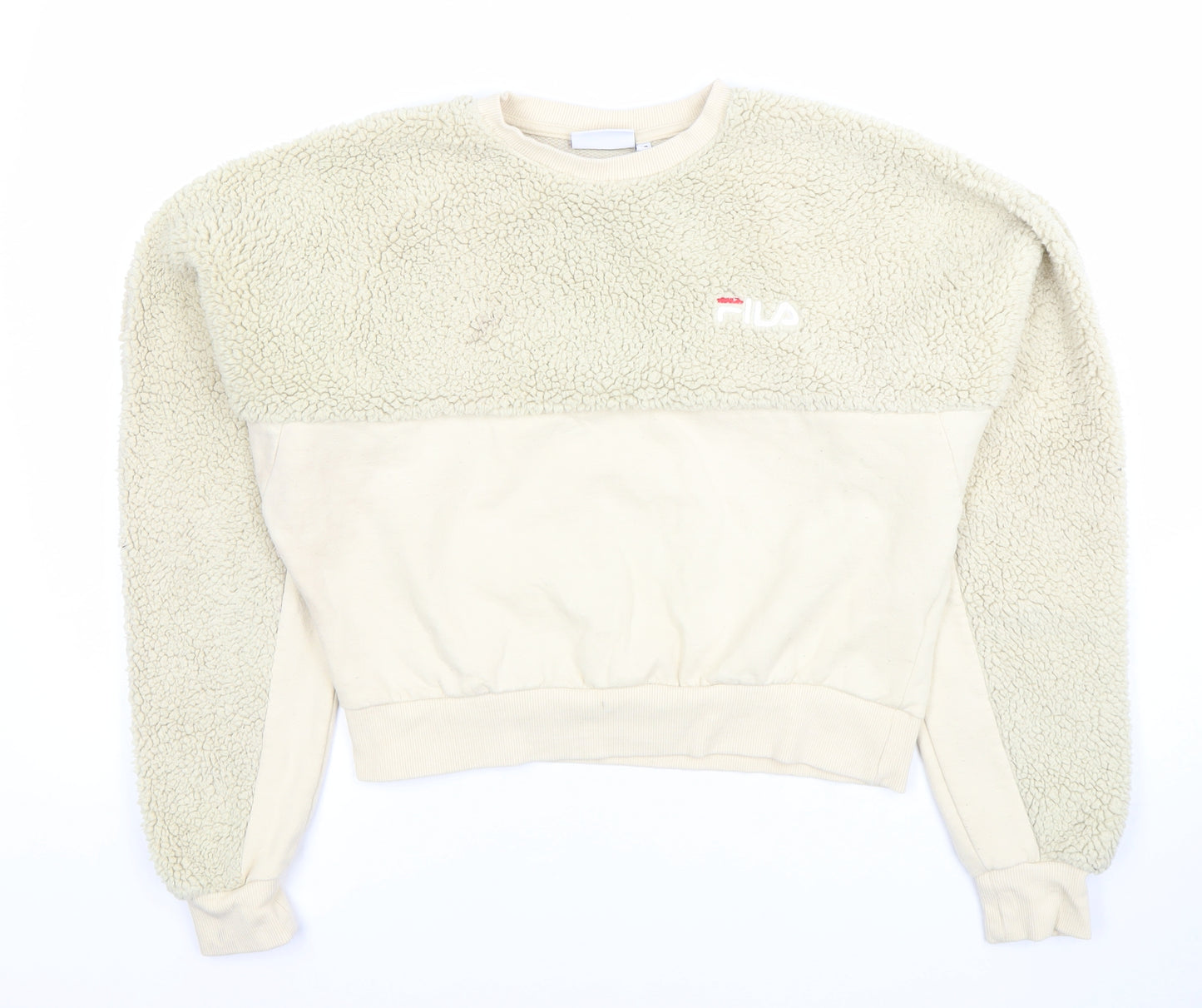 FILA Womens Beige XS Pullover Sherpa Fleece Sweatshirt