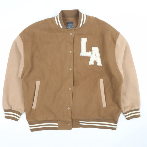Primark Womens Brown Varsity Jacket Size S 10-12 Casual Autumn