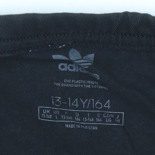 Adidas Girls Black 13-14Y Ankle Leggings Slim Fit Activewear Cotton Blend