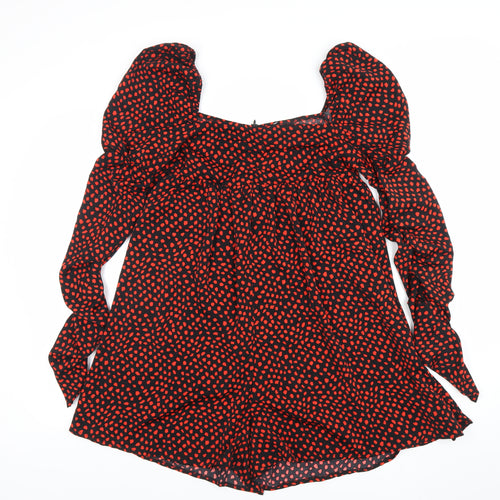 PrettyLittleThing Women’s Black Red Polka Dot Playsuit Size 8 Polyester Long Sleeve