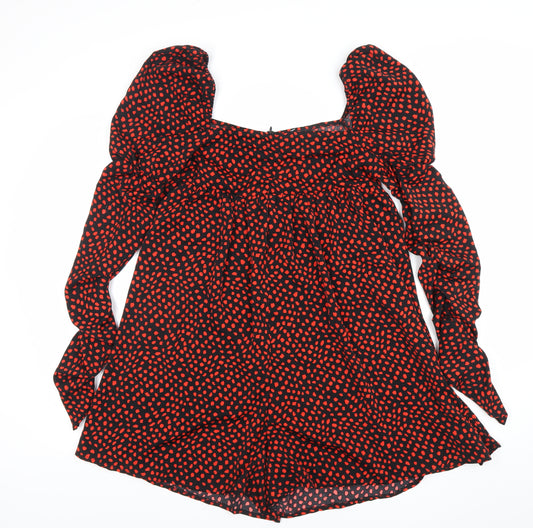 PrettyLittleThing Women’s Black Red Polka Dot Playsuit Size 8 Polyester Long Sleeve