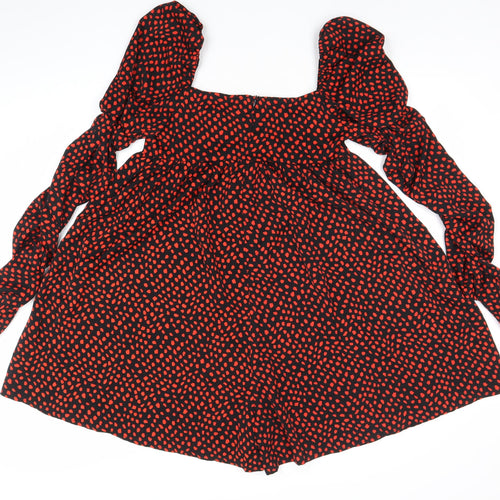 PrettyLittleThing Women’s Black Red Polka Dot Playsuit Size 8 Polyester Long Sleeve