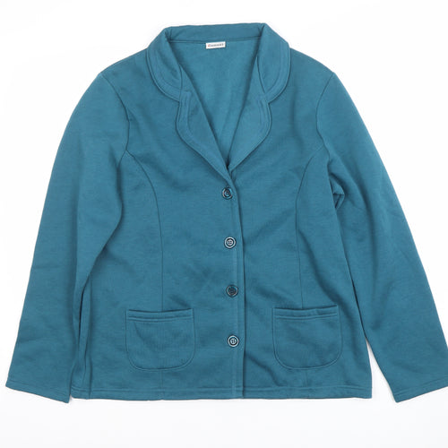 Damart Womens Blue Collared Cardigan M 14/16 Long Sleeve Polyester Cotton