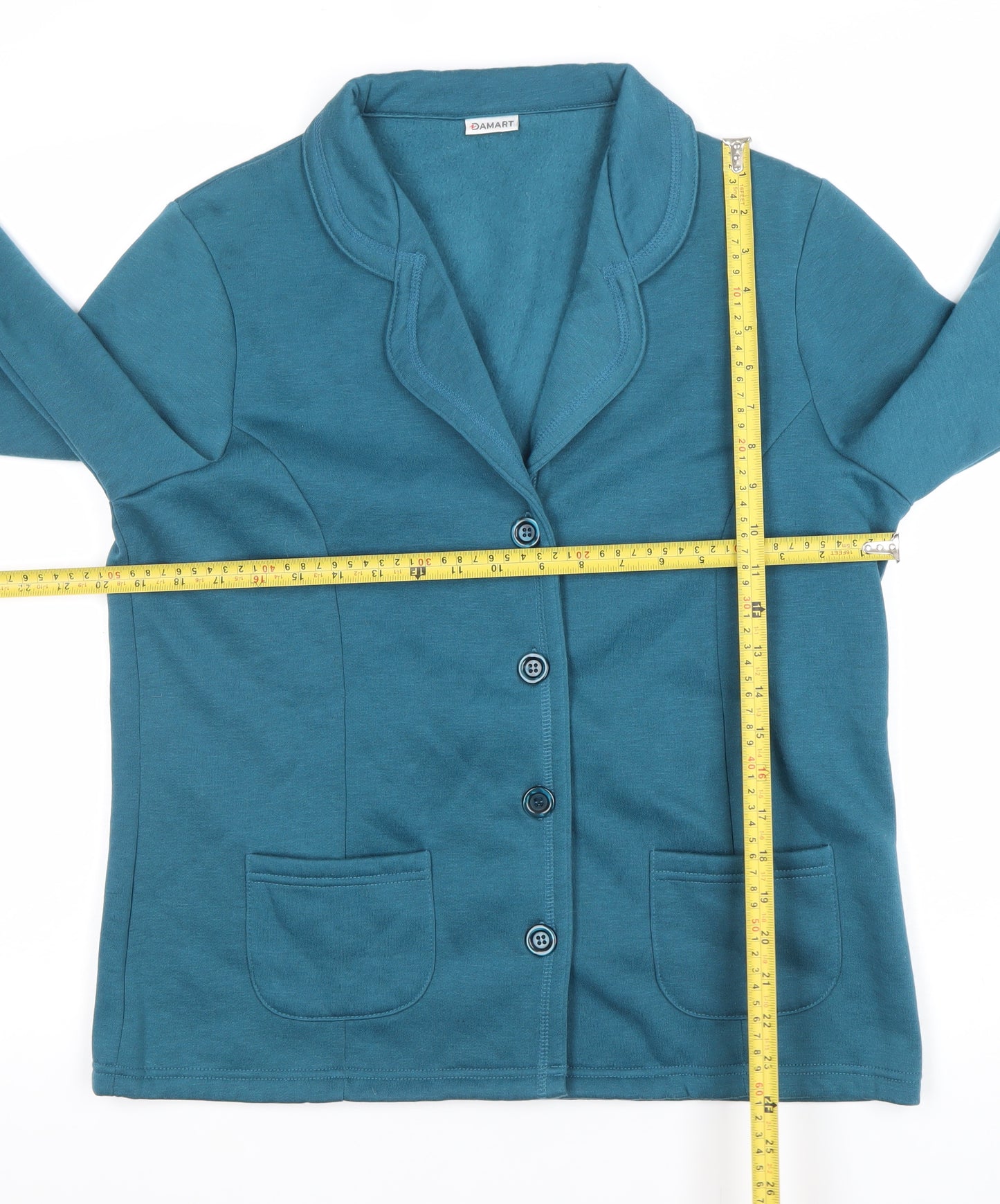 Damart Womens Blue Collared Cardigan M 14/16 Long Sleeve Polyester Cotton