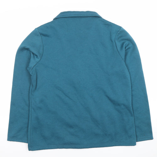 Damart Womens Blue Collared Cardigan M 14/16 Long Sleeve Polyester Cotton