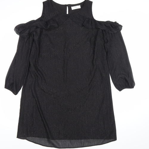 Wallis Women’s Black Cold Shoulder Ruffle Shift Dress Size 14