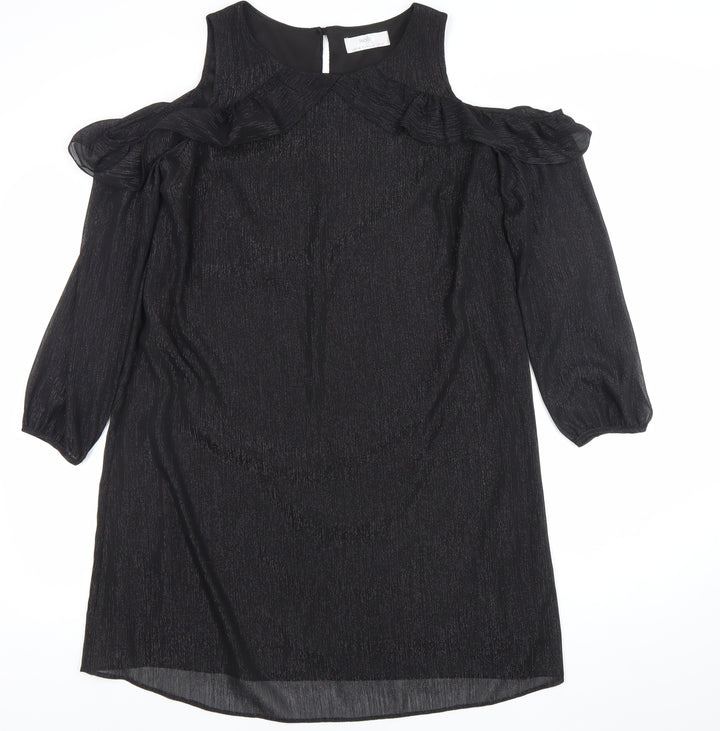 Wallis Women’s Black Cold Shoulder Ruffle Shift Dress Size 14