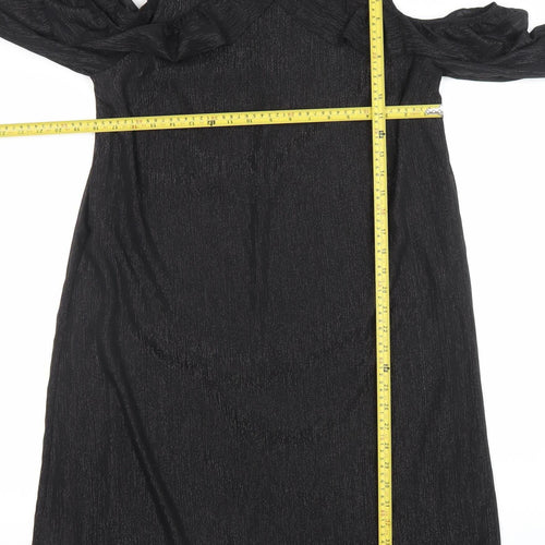 Wallis Women’s Black Cold Shoulder Ruffle Shift Dress Size 14