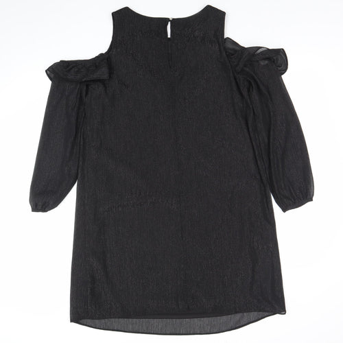 Wallis Women’s Black Cold Shoulder Ruffle Shift Dress Size 14
