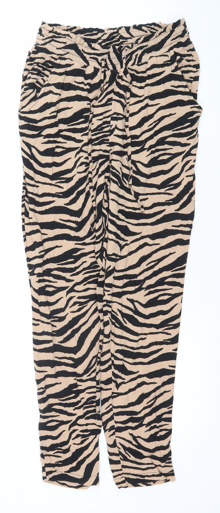 New Look Women's Beige Animal Print Viscose Jogger Trousers Size 8