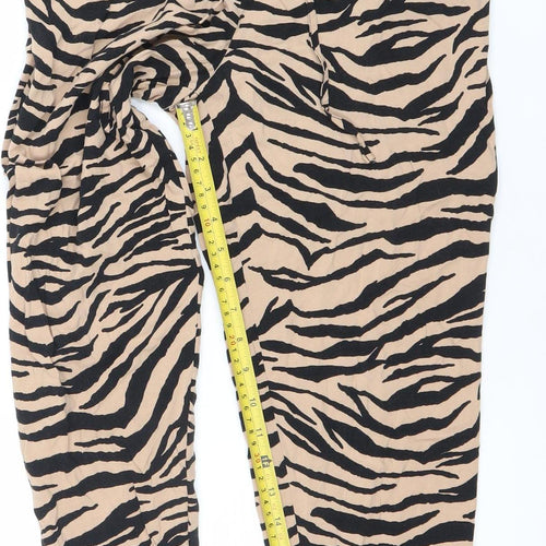 New Look Women's Beige Animal Print Viscose Jogger Trousers Size 8