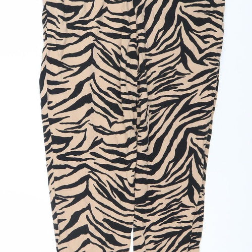 New Look Women's Beige Animal Print Viscose Jogger Trousers Size 8