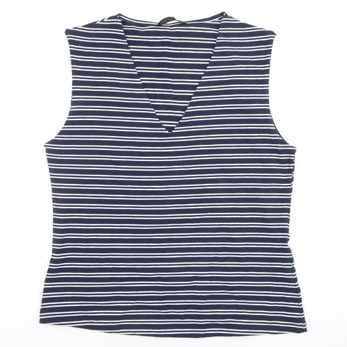 Dunnes Women’s Blue Striped Sleeveless V-Neck Tank Top L