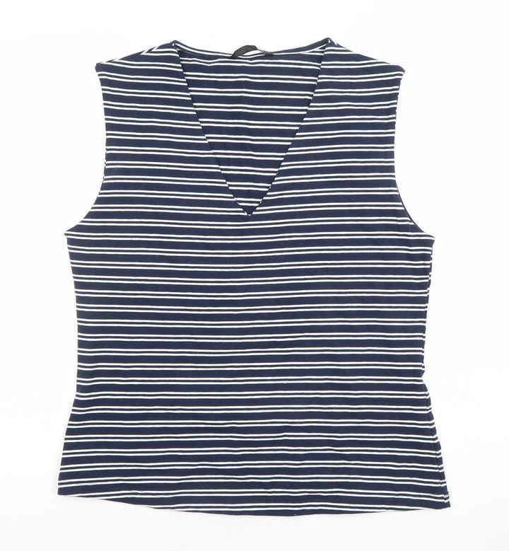 Dunnes Women’s Blue Striped Sleeveless V-Neck Tank Top L