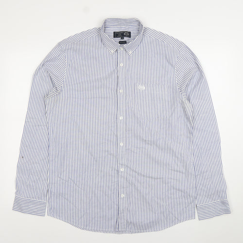 Paul Costelloe Living Men's Blue White Striped Cotton Shirt Size M Regular Fit