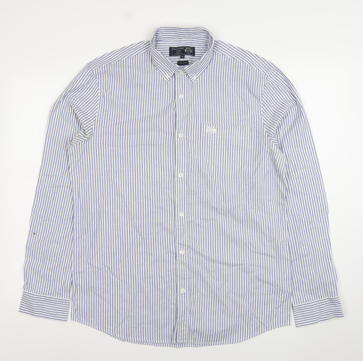 Paul Costelloe Living Men's Blue White Striped Cotton Shirt Size M Regular Fit