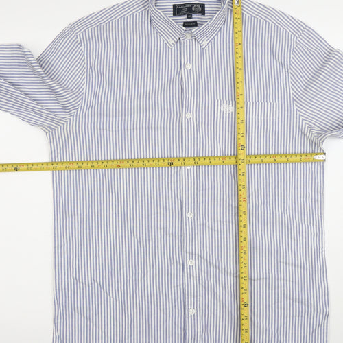 Paul Costelloe Living Men's Blue White Striped Cotton Shirt Size M Regular Fit