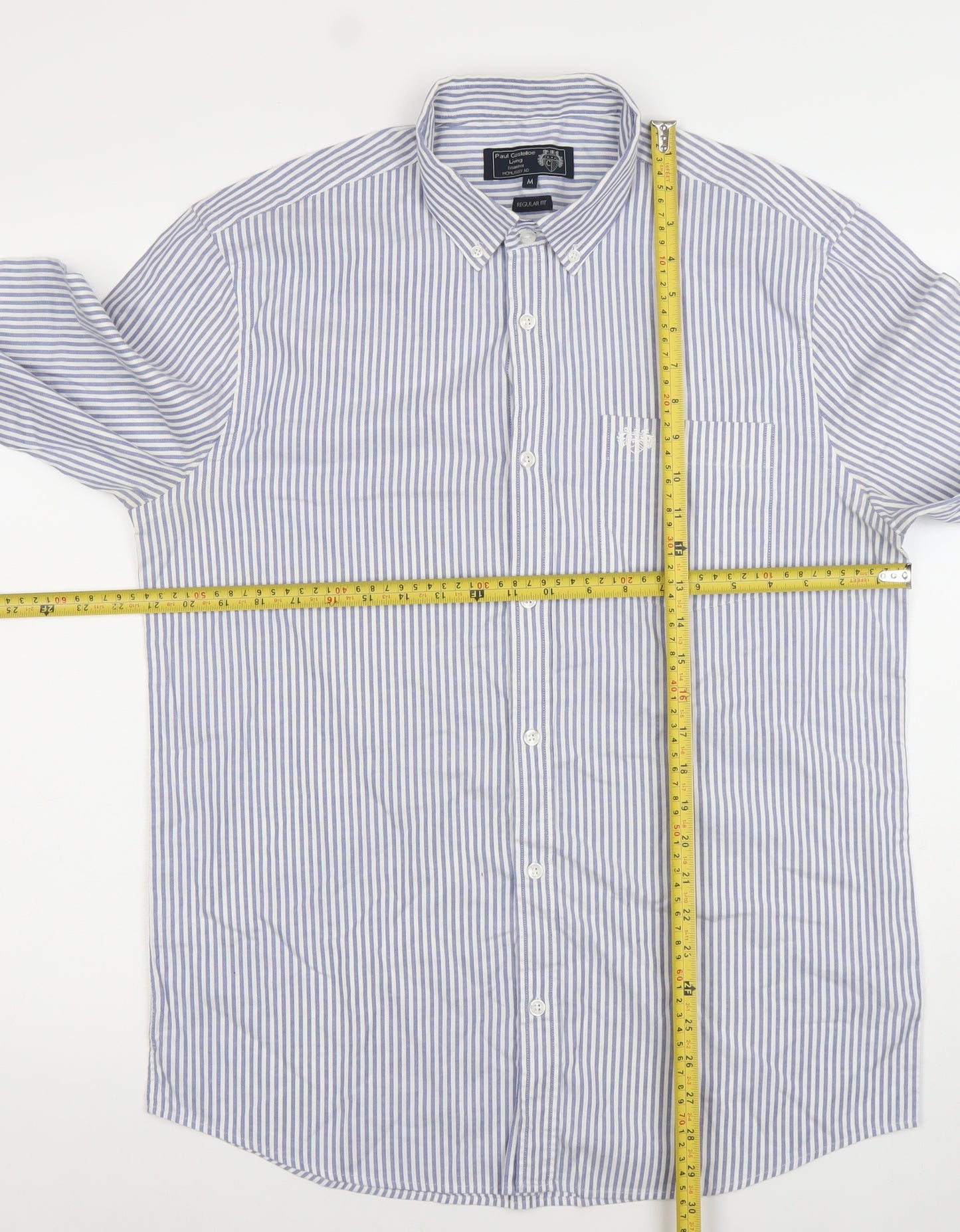 Paul Costelloe Living Men's Blue White Striped Cotton Shirt Size M Regular Fit