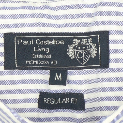 Paul Costelloe Living Men's Blue White Striped Cotton Shirt Size M Regular Fit