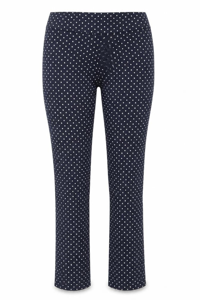 Front view of Savior Women Blue Polka Dot Cotton Blend Stretch Leggings, size 8