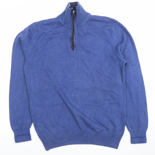 Maine New England Men’s Blue 1/4 Zip Cotton Wool Jumper Size S