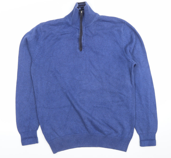 Maine New England Men’s Blue 1/4 Zip Cotton Wool Jumper Size S