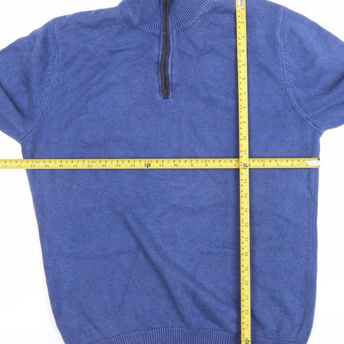 Maine New England Men’s Blue 1/4 Zip Cotton Wool Jumper Size S