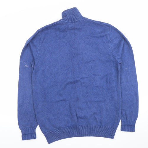 Maine New England Men’s Blue 1/4 Zip Cotton Wool Jumper Size S