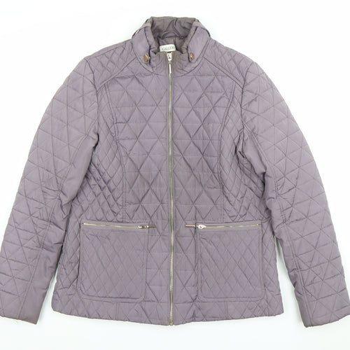 Gallery Women's Grey Quilted Full Zip Mid-Length Jacket Size 12