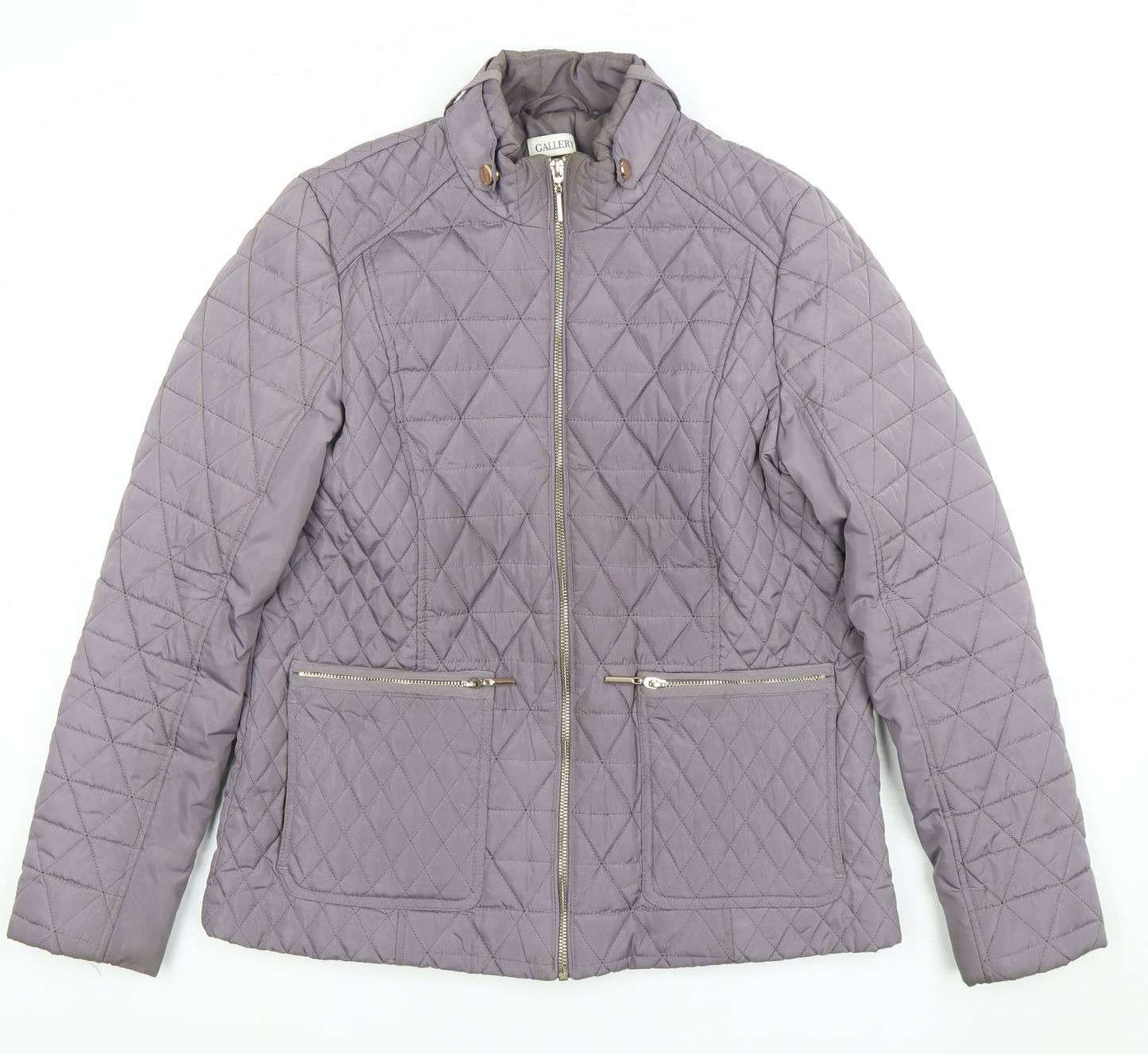 Gallery Women's Grey Quilted Full Zip Mid-Length Jacket Size 12