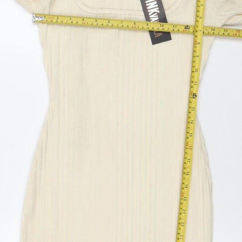PINK VANILLA Women’s Ivory Ribbed Bodycon Long Sleeve Short Dress Size S