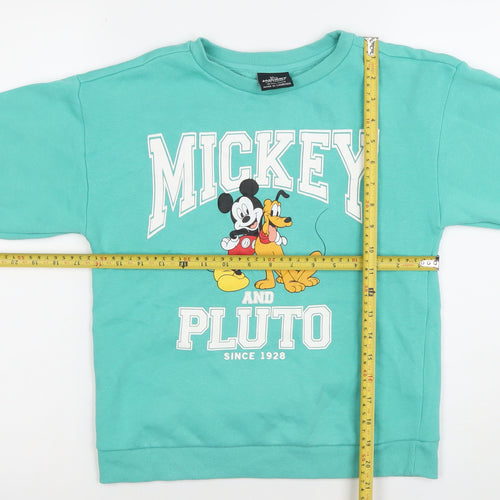Disney Mickey & Pluto Boys Green Sweatshirt 10-11 Years 146cm Crew Neck Pullover