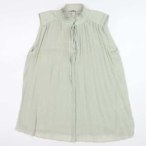 H&M Women's Green Pleated Sleeveless High Neck Tunic Blouse XS