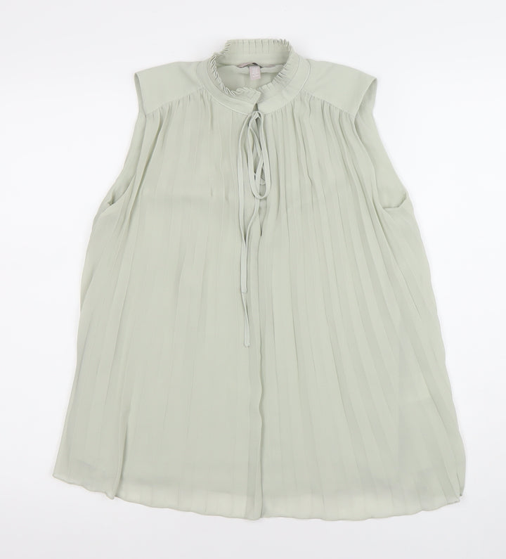 H&M Women's Green Pleated Sleeveless High Neck Tunic Blouse XS