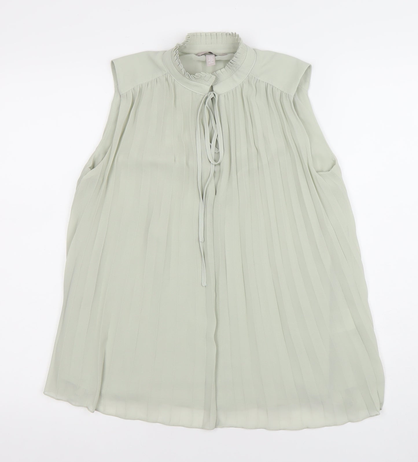 H&M Women's Green Pleated Sleeveless High Neck Tunic Blouse XS