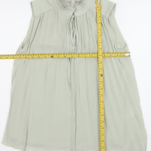H&M Women's Green Pleated Sleeveless High Neck Tunic Blouse XS