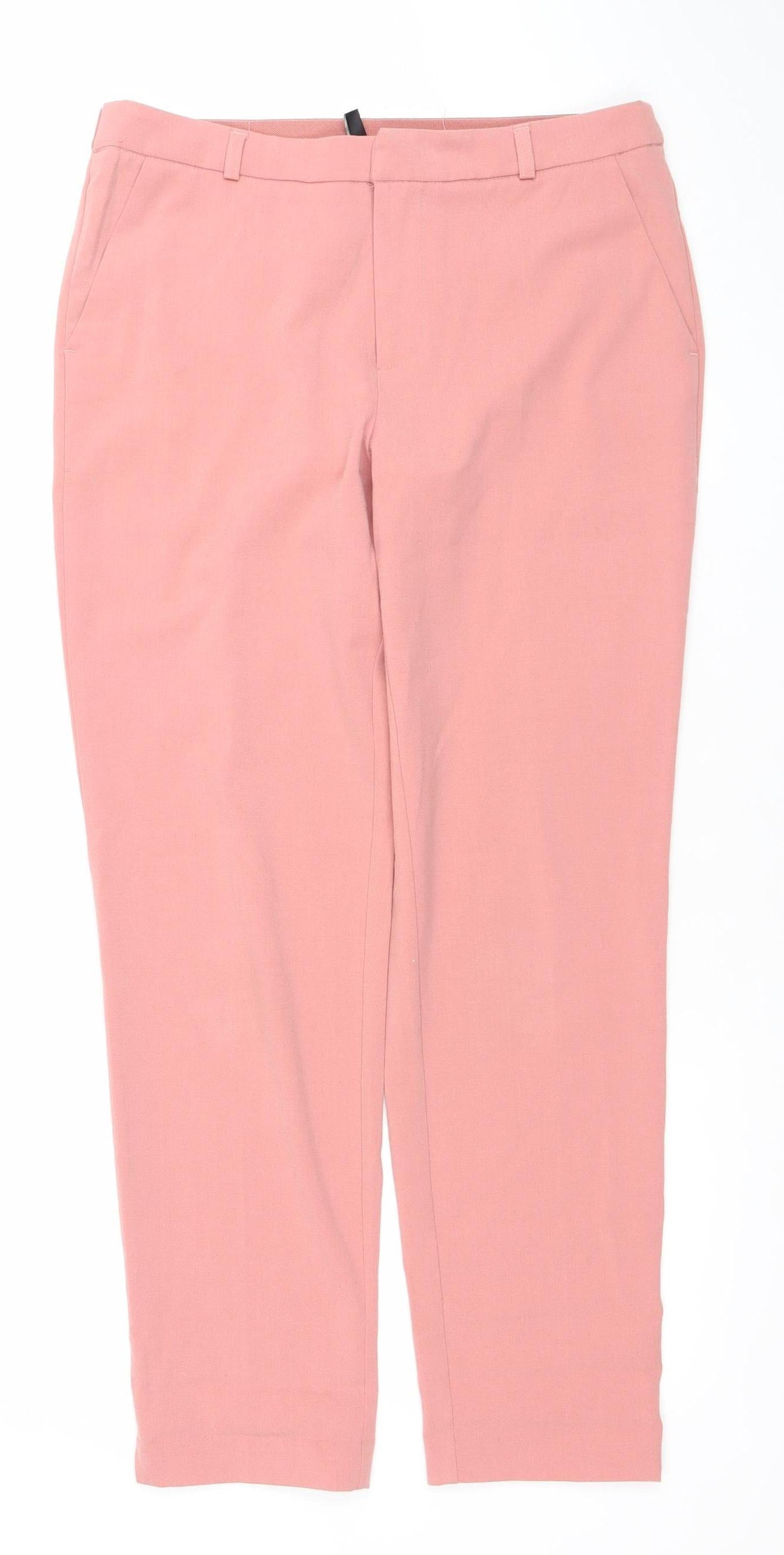 Stradivarius Womens Pink Cropped Trousers Size M Polyester Blend