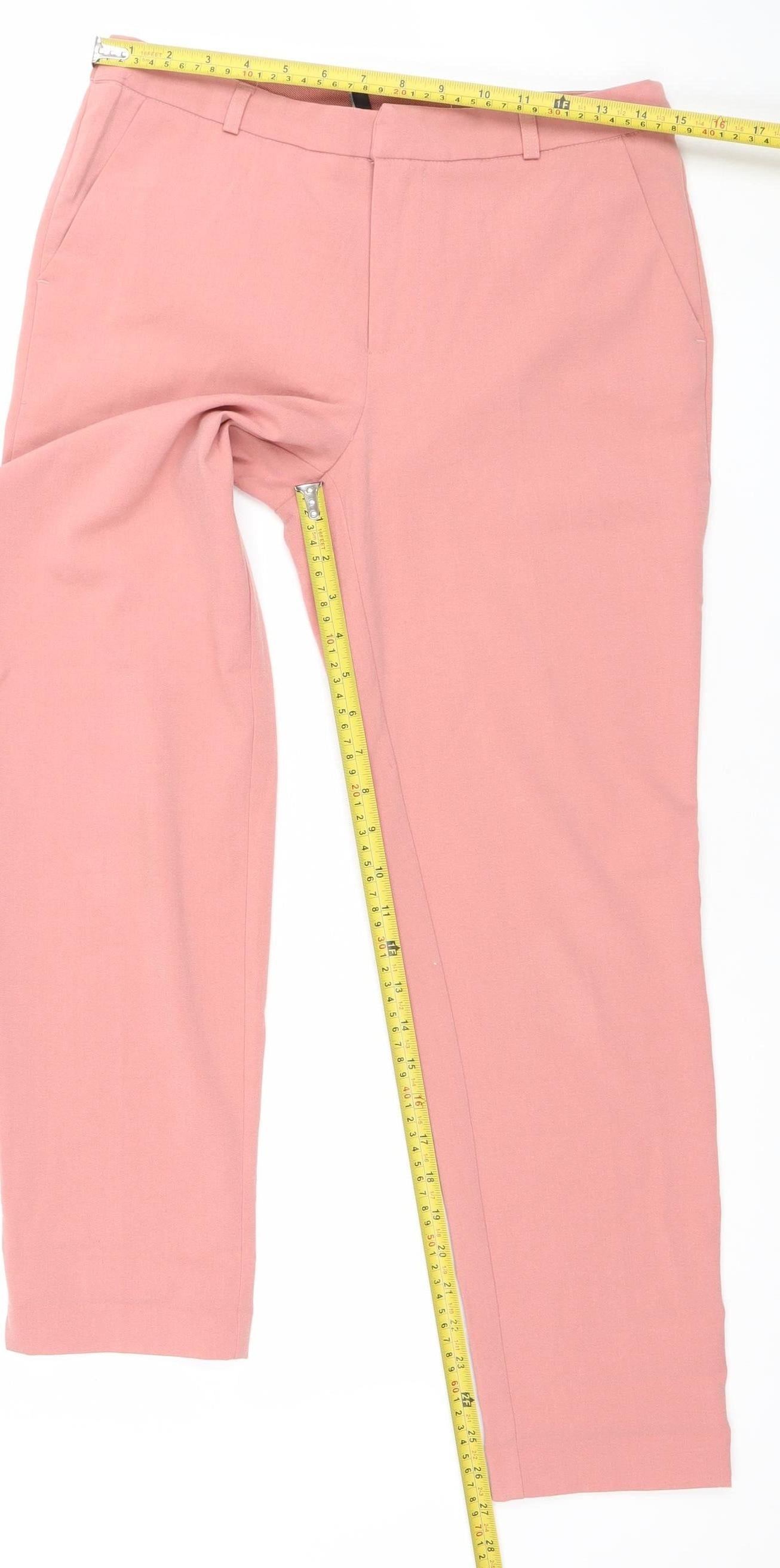 Stradivarius Womens Pink Cropped Trousers Size M Polyester Blend