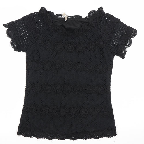 Marc Angelo Women’s Black Lace Short Sleeve Tunic Blouse UK 12