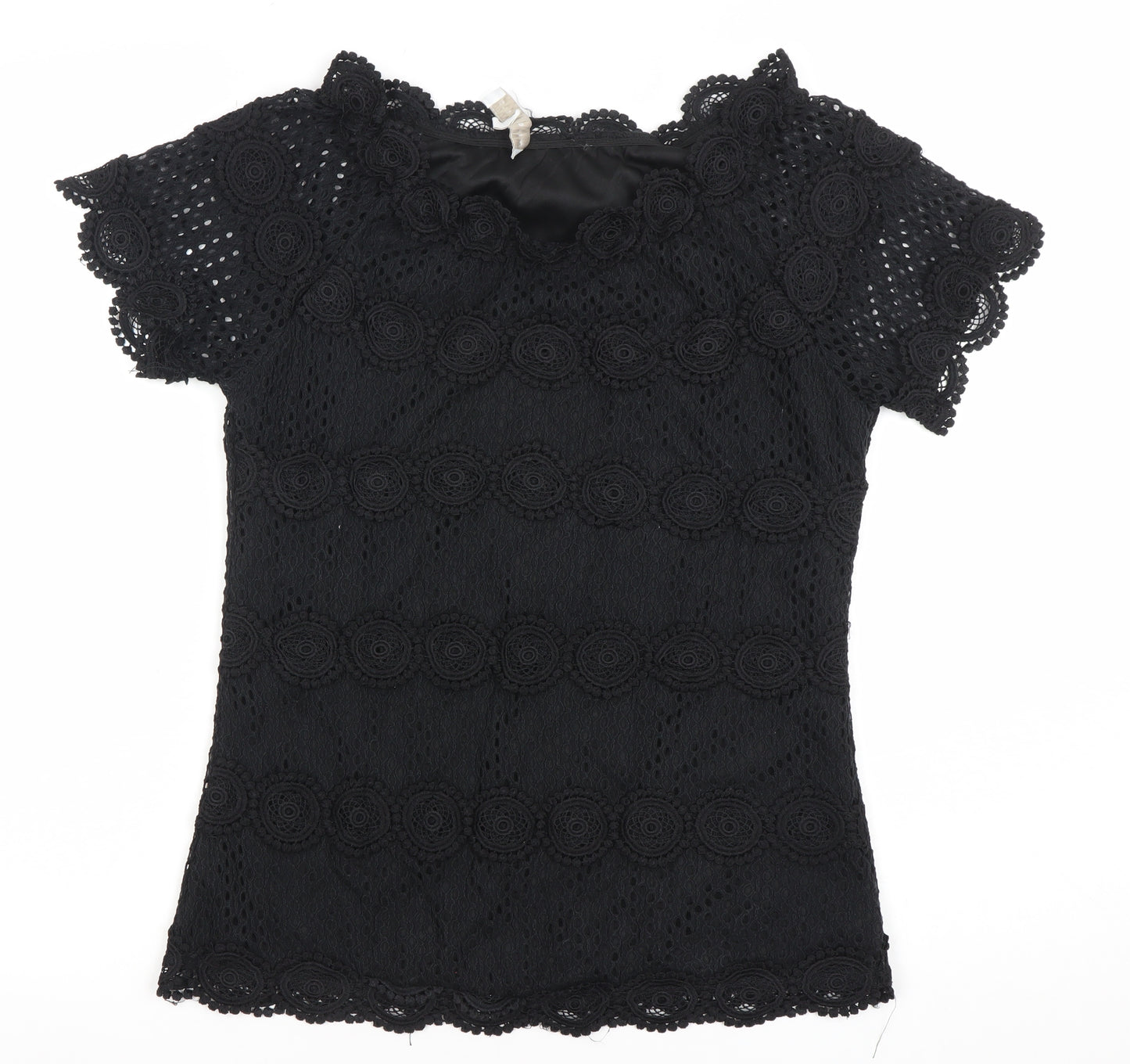 Marc Angelo Women’s Black Lace Short Sleeve Tunic Blouse UK 12