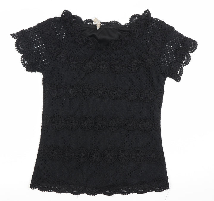 Marc Angelo Women’s Black Lace Short Sleeve Tunic Blouse UK 12