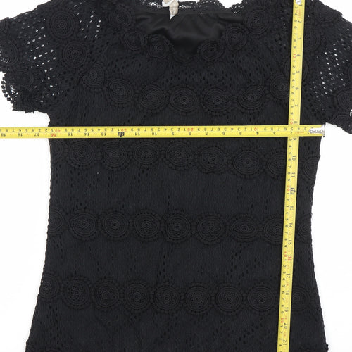 Marc Angelo Women’s Black Lace Short Sleeve Tunic Blouse UK 12