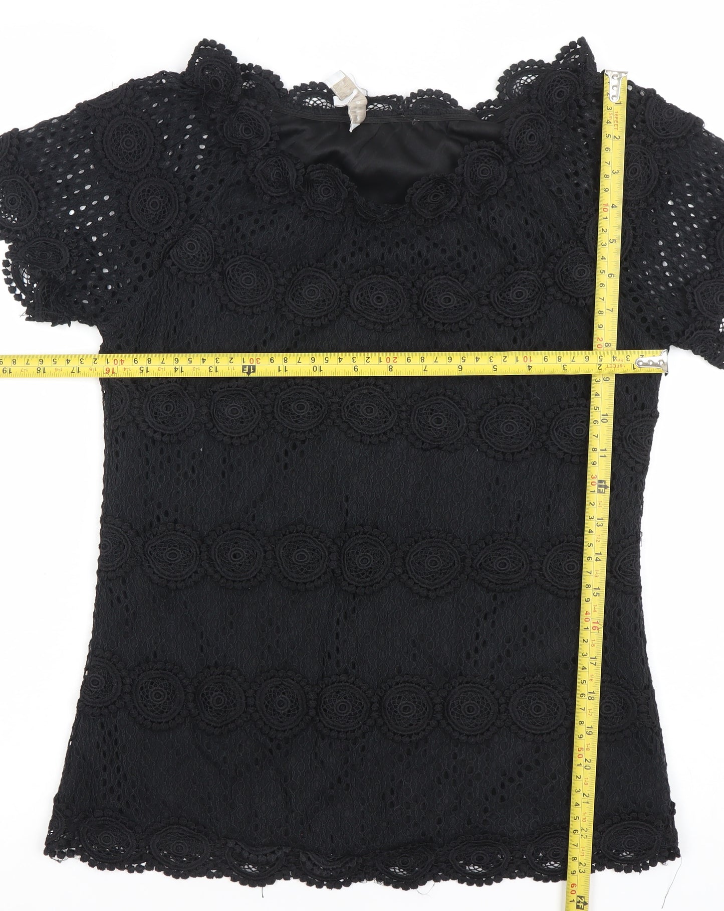 Marc Angelo Women’s Black Lace Short Sleeve Tunic Blouse UK 12