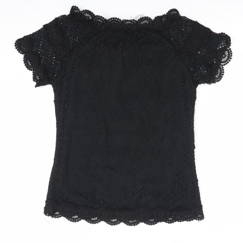 Marc Angelo Women’s Black Lace Short Sleeve Tunic Blouse UK 12