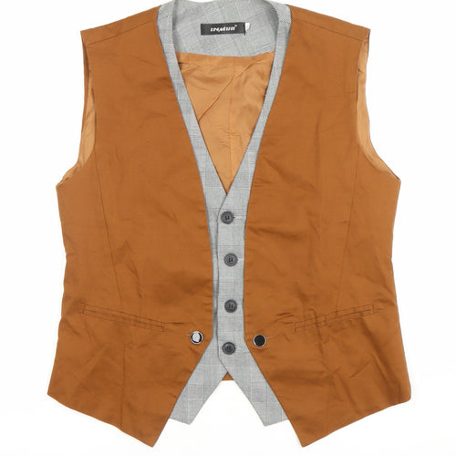 INMUR Men's Brown Slim Fit Waistcoat Checked Trim Size XL