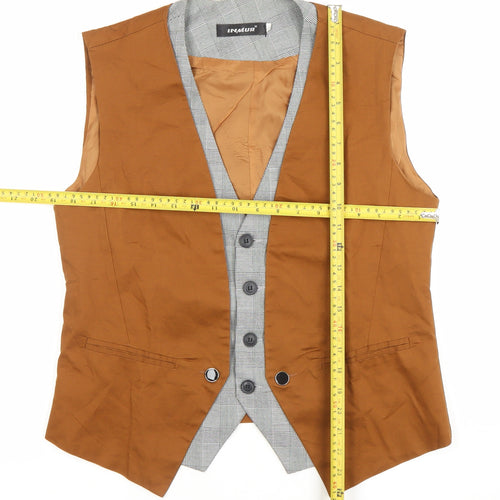 INMUR Men's Brown Slim Fit Waistcoat Checked Trim Size XL