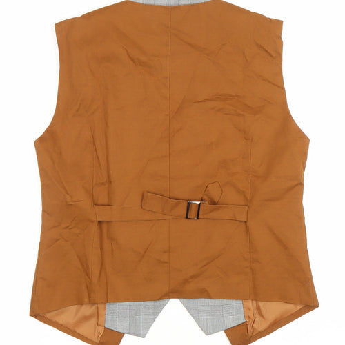INMUR Men's Brown Slim Fit Waistcoat Checked Trim Size XL