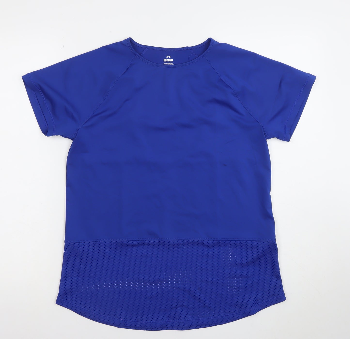 Under Armour Women Blue Large Short Sleeve Mesh Back Gym T-Shirt