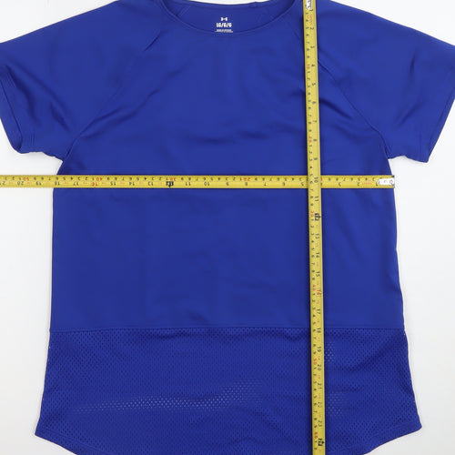 Under Armour Women Blue Large Short Sleeve Mesh Back Gym T-Shirt