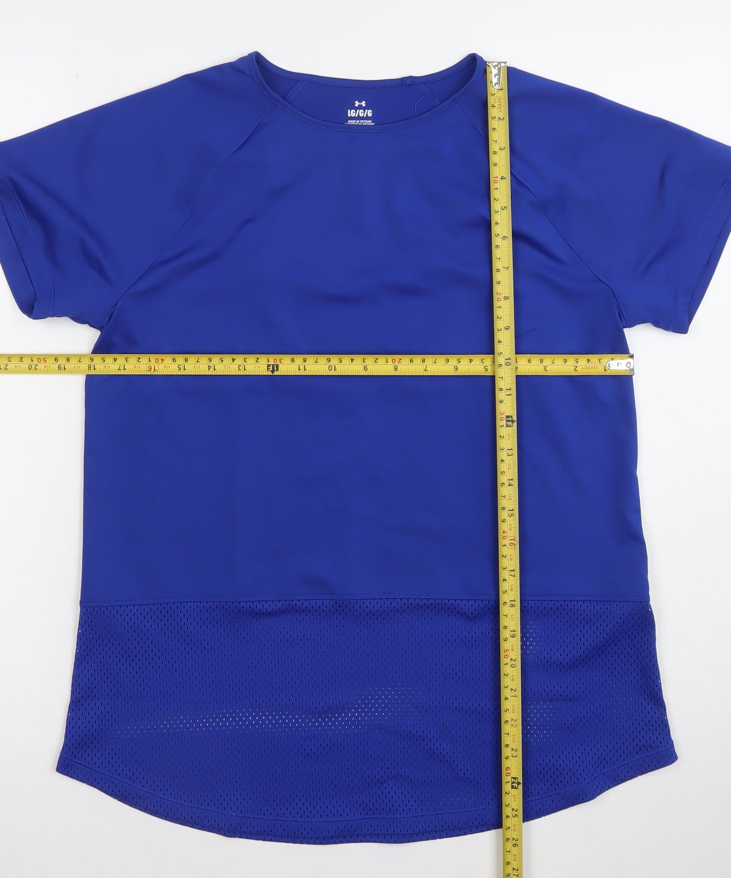 Under Armour Women Blue Large Short Sleeve Mesh Back Gym T-Shirt